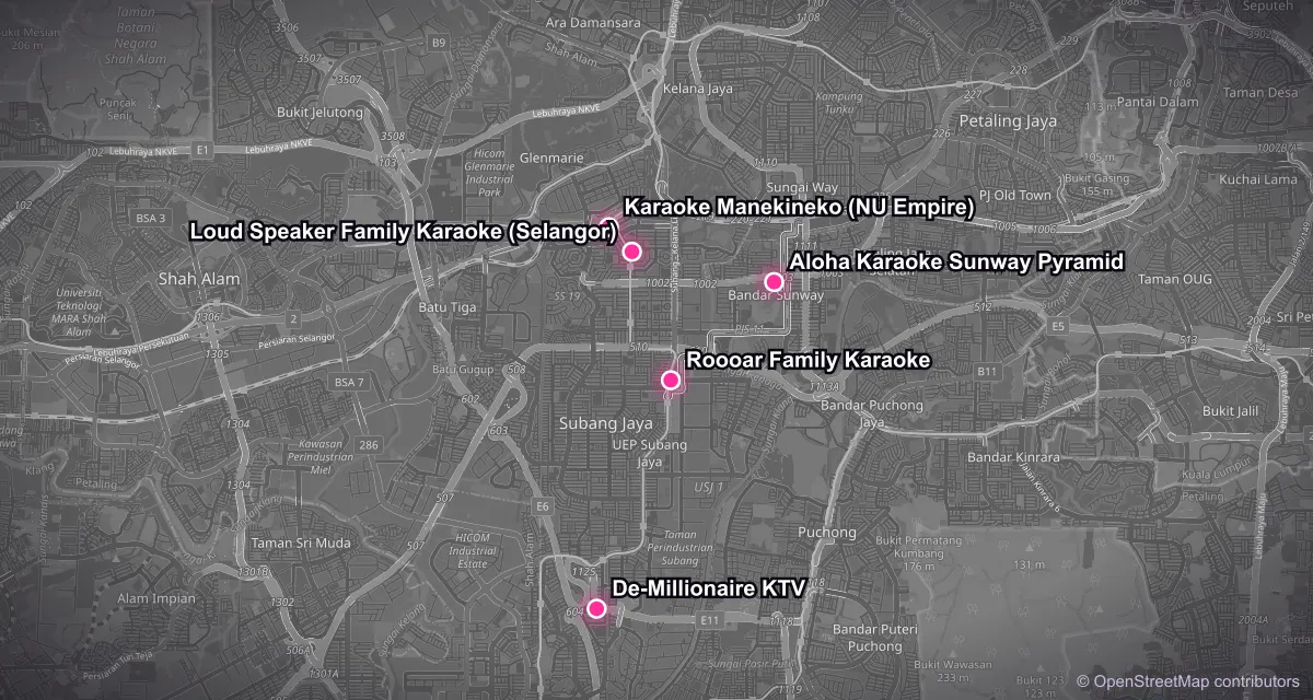 Map of KTV venues in Subang Jaya
