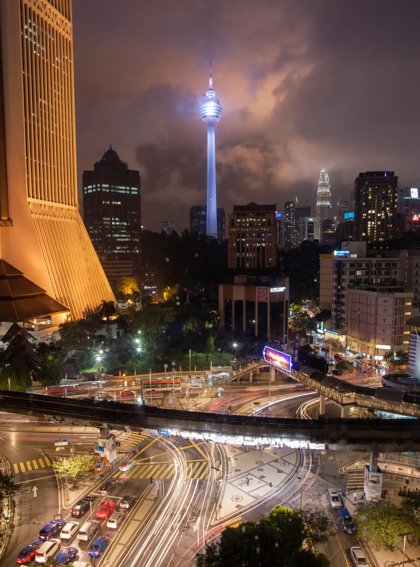 Night traffic in Pudu with KL Tower behind, close to the KTV Pudu scene